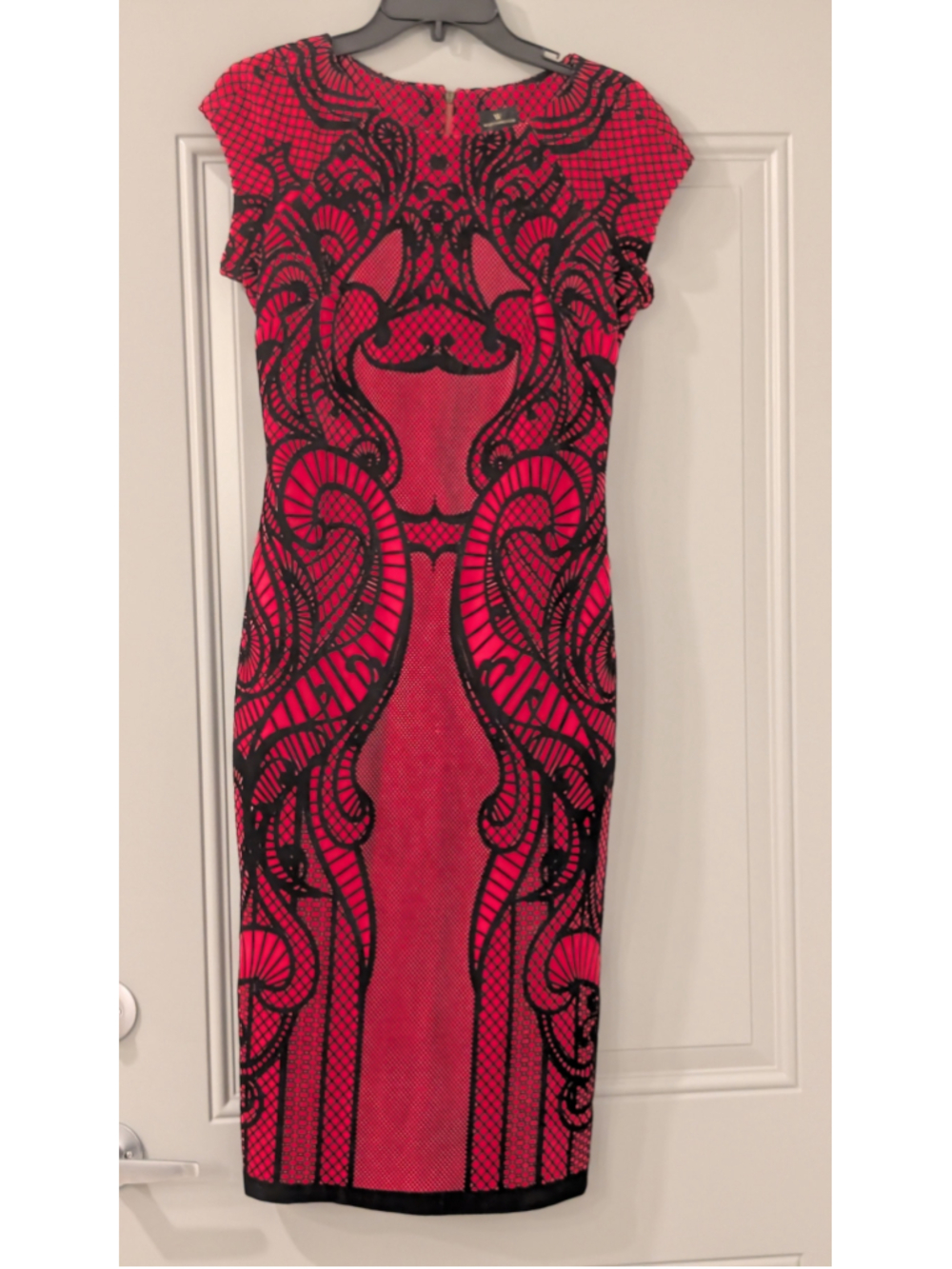 Women's Worthington Midi Dress Size 4 Red Black Lace Overlay